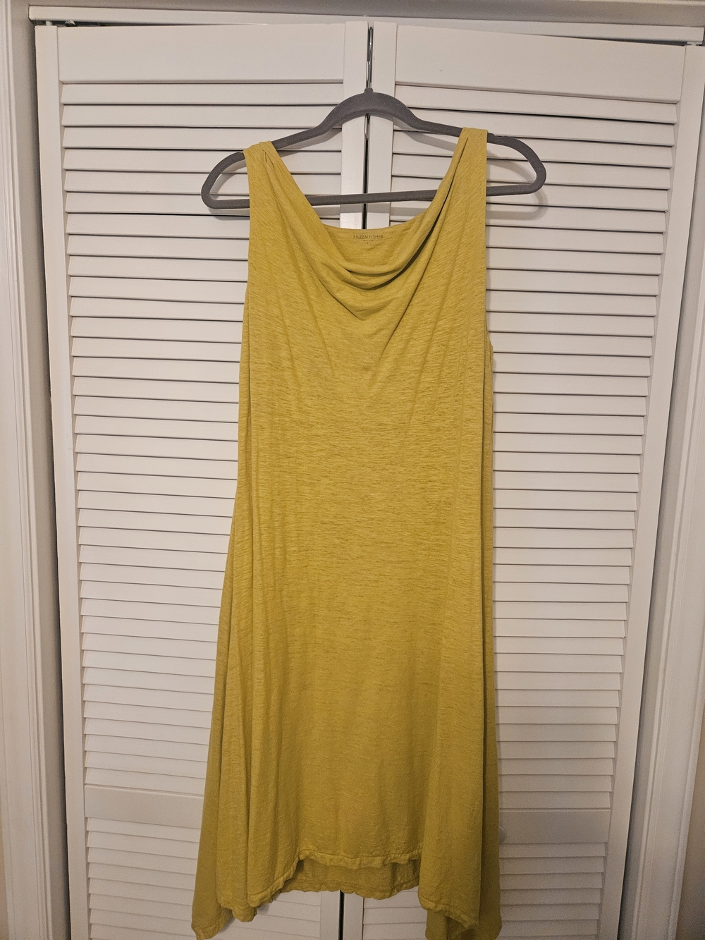 Eileen Fisher Mustard Yellow Asymmetrical Cowl-Neck Dress